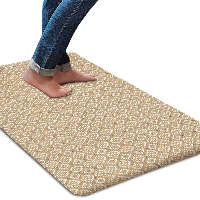 Geometric Water Resistant Anti-Fatigue Non-Skid Kitchen Mat, Beige