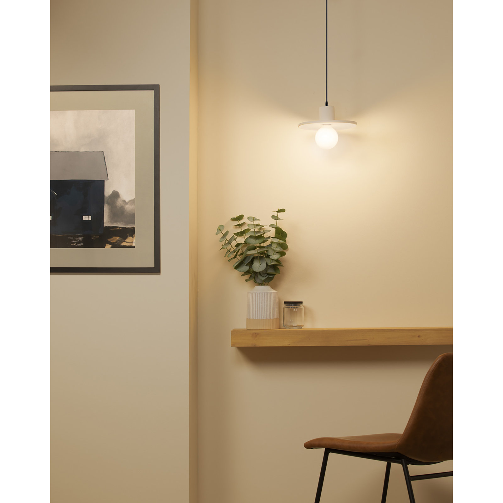 Marlena Dimmable Single Light Pendant, Bisque, Matte Black