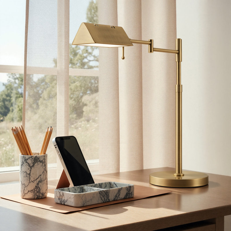 22" Dimmable Adjustable Height Industrial LED Desk Lamp, Gold