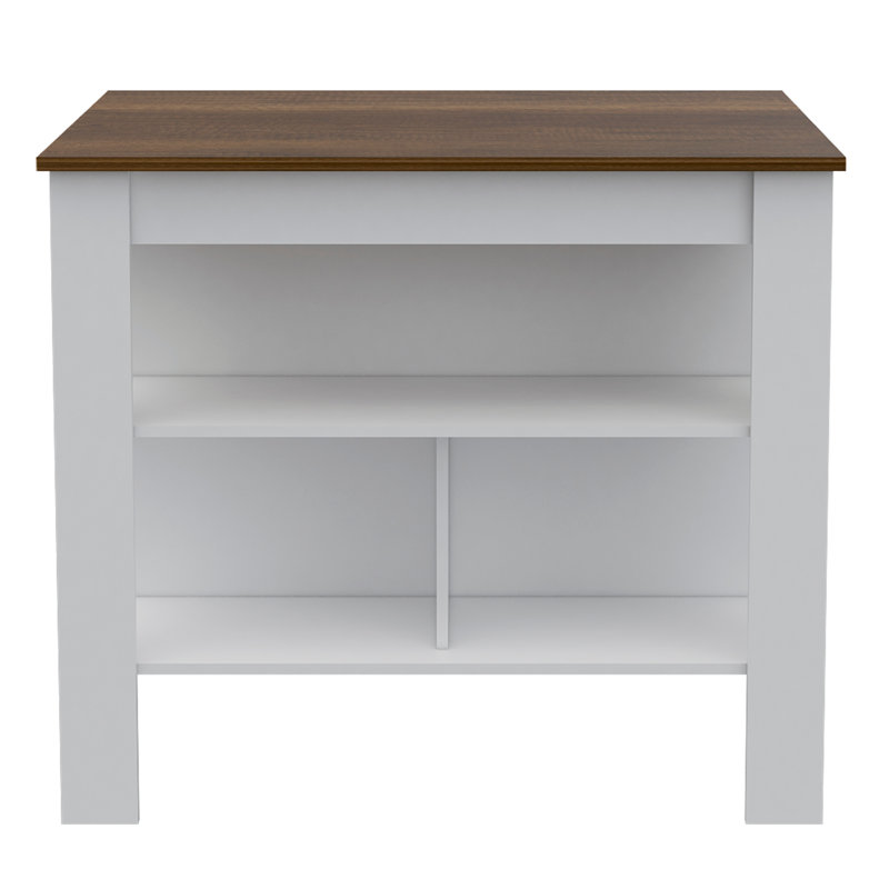 Kitchen Island, Four Legs, Three Shelves  -White / Walnut, White/Walnut