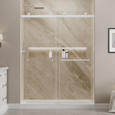 49" - 54" W x 76" H Double Sliding Frameless Shower Door in Brushed Nickel Finish with Clear Tempered Glass