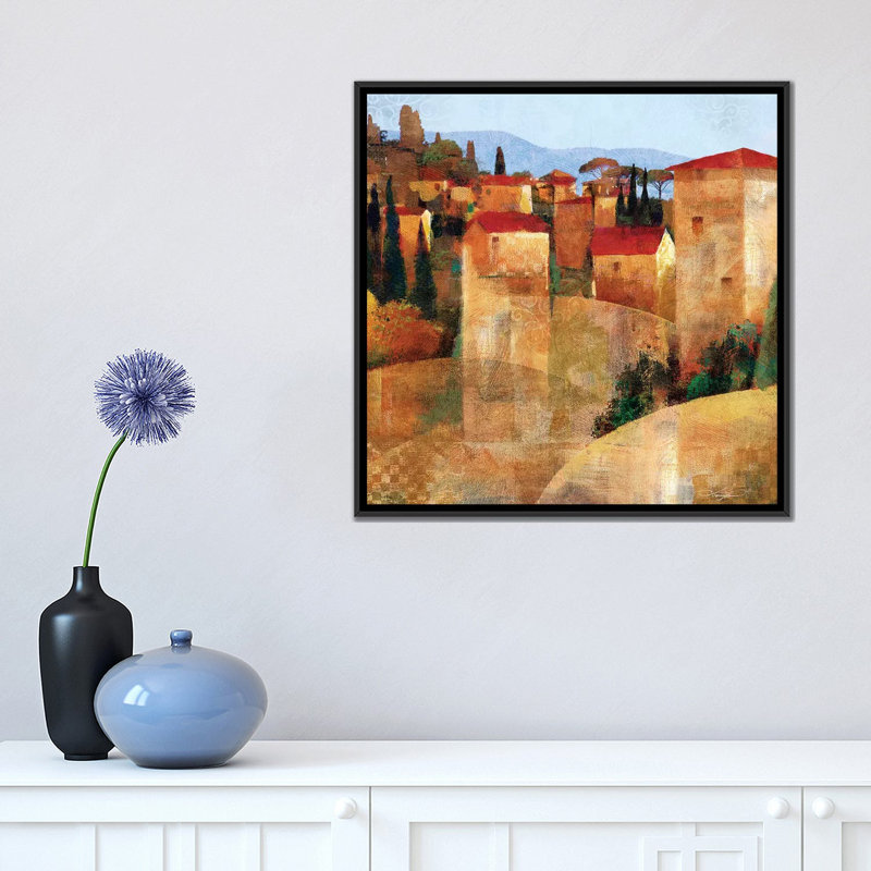 « tuscan hillside », impression sur toile, H 18 po x l 18 po x P 1,5 po, Toile avec cadre flottant noir, Pas de tapis