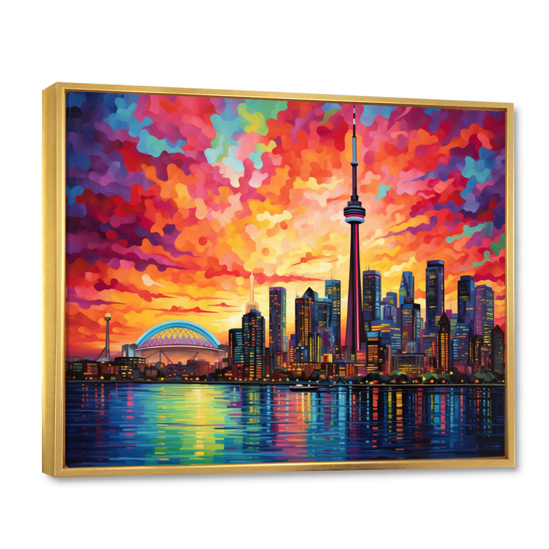 Pop Toronto Cityscape II - impression, Cadre flottant doré, H 12 po x l 20 po x P 1 po