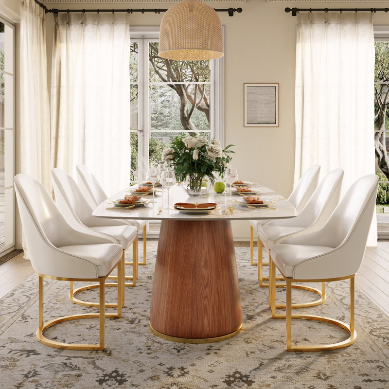 Ensemble de table de salle à manger 93,7 po, H 29,53 po x l 93,7 po x P 43,31 po, 5 pièces: table, 4 chaises, Ambre