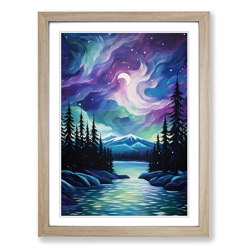 Northern Lights Abstract No.2 - Single Picture Frame Print on Wood, Oak, 64cm H x 46cm W x 2cm D