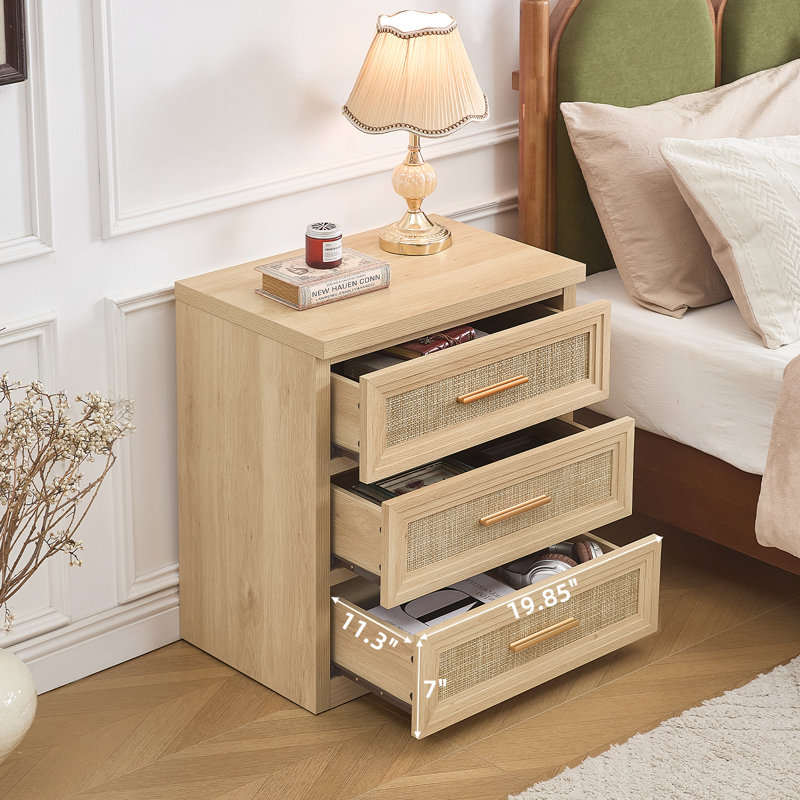 Table de chevet en rotin avec table de chevet en bois cannelée 26 po, Bois