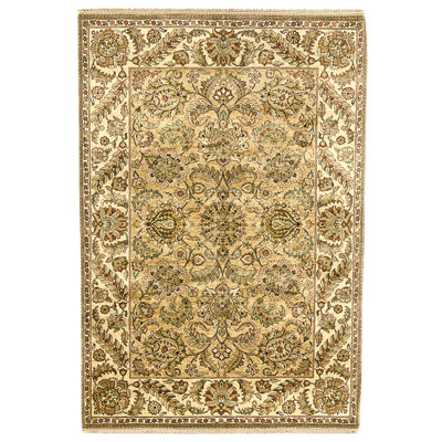 Hand Knotted Wool Area Rug in Gold