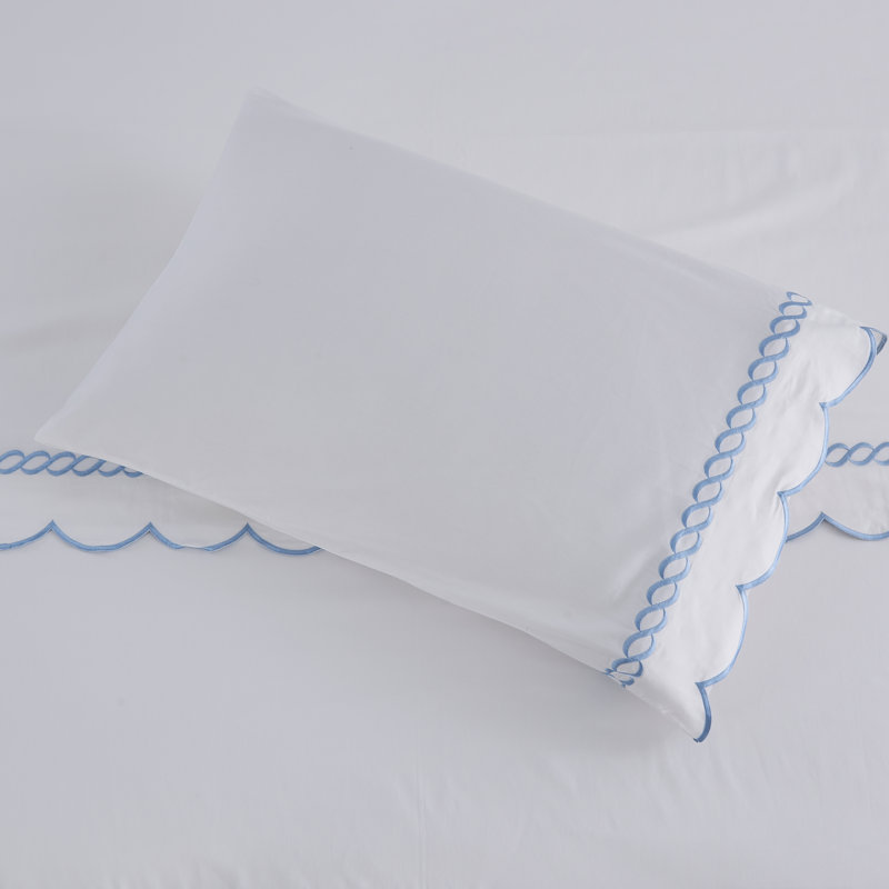 Ensemble de draps et taies d'oreiller T600, Bleu, Ensemble de draps pour grand lit avec 2 taies d'or
