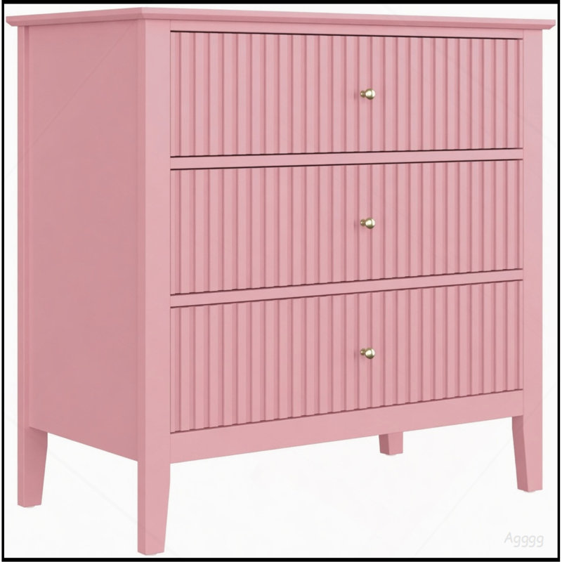 Table de chevet 32 pouces large cannelée à 3 tiroirs, grande table de bout moderne pour chambre à coucher, Rose