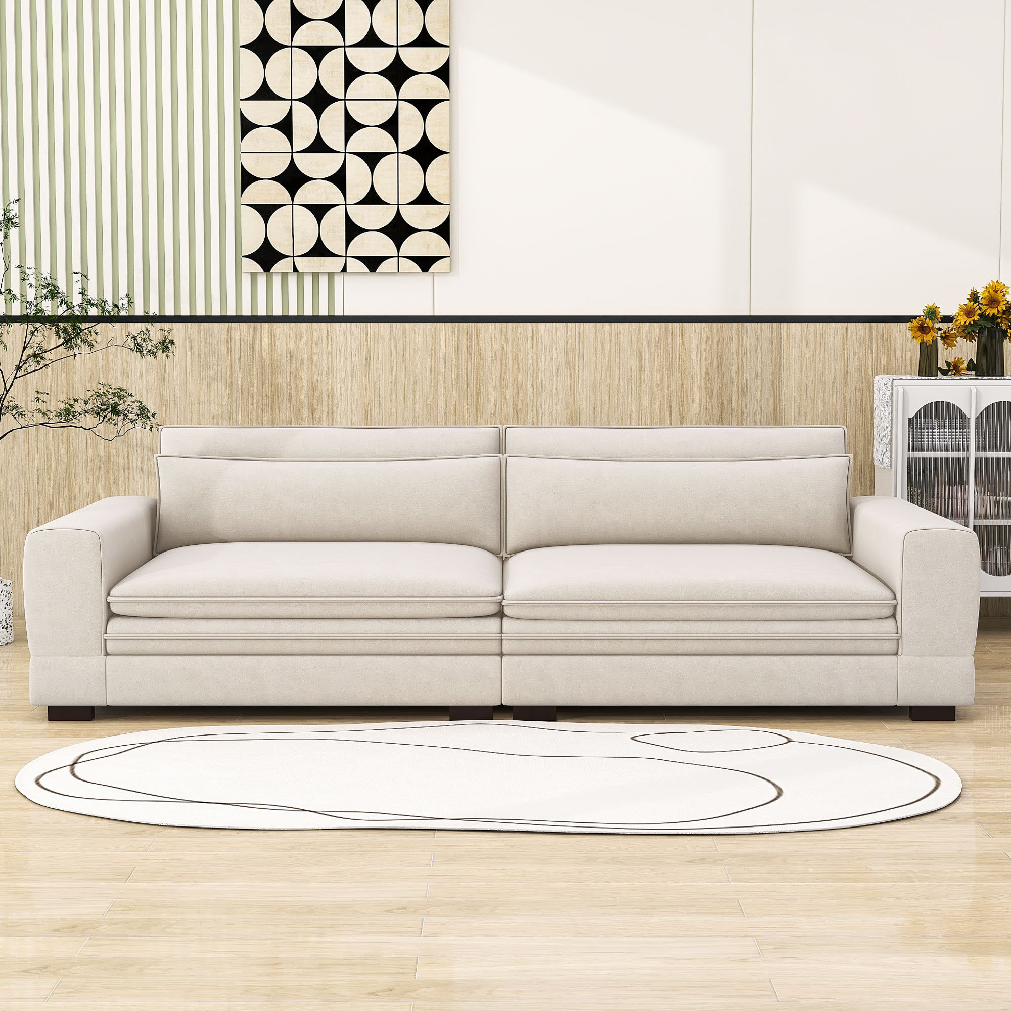 Latitude Run® Angelamarie Upholstered Sofa Couch with 2 Lumbar Pillows ...