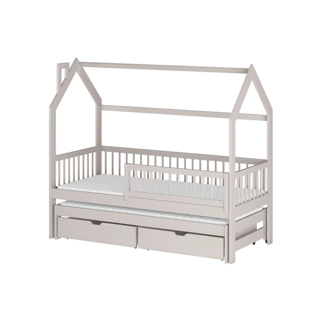 Olive Wooden Single Bed Papi With Trundle 90x190cm - Smart Storage With Versatile Pull-Out Bed