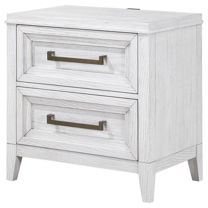 Avril Distressed White 2-Drawer Nightstand Bedside Table