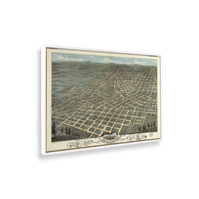 «Atlanta Bird's Eye View» par Deny Designs, reproduction d'art, 12 x 16, Blanc, Toile avec cadre