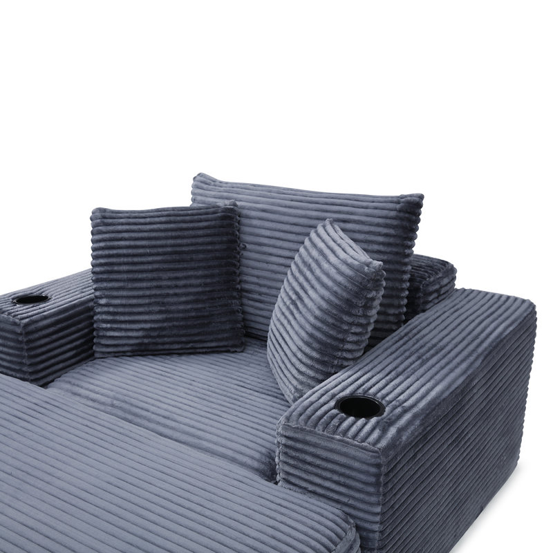 Chaise longue sans os de 133 cm (52,4 po) - Canapé-lit modulable 3 en 1 surdimensionné, confortable et moelleux comme un nuage, idéal pour la lecture, le salon et la chambre à coucher - Canapé-lit en velours côtelé gris