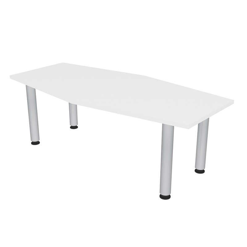 Table hexagonale avec pieds Nyemia, Blanc classique, Nickel brossé, L 60 po x l 36 po