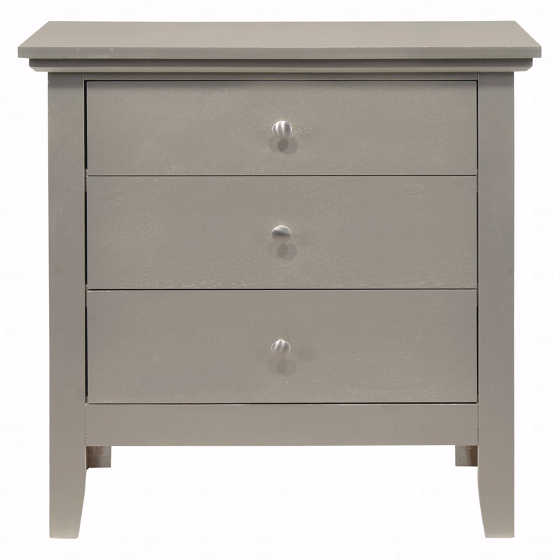 26"H Silver Champagne 3-Drawer Nightstand, Champagne