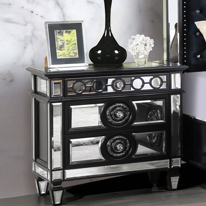 Nightstand With 2 Drawers Wooden Furniture 1Pc, Clear