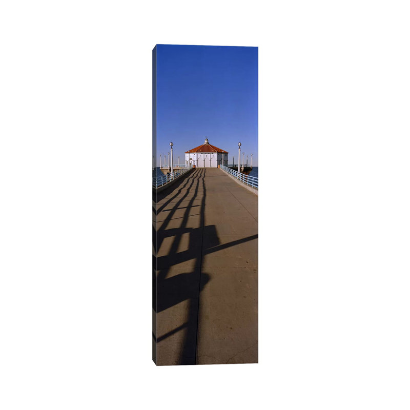 Hut on a Pier, Manhattan Beach Pier, Manhattan Beach, Los Angeles County, California, USA 1 Piece Wrapped Canvas Panoramic Wall Art