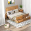 Lit King avec banc de rangement, cadre traîneau en bois massif, chambre à coucher moderne et rustique
