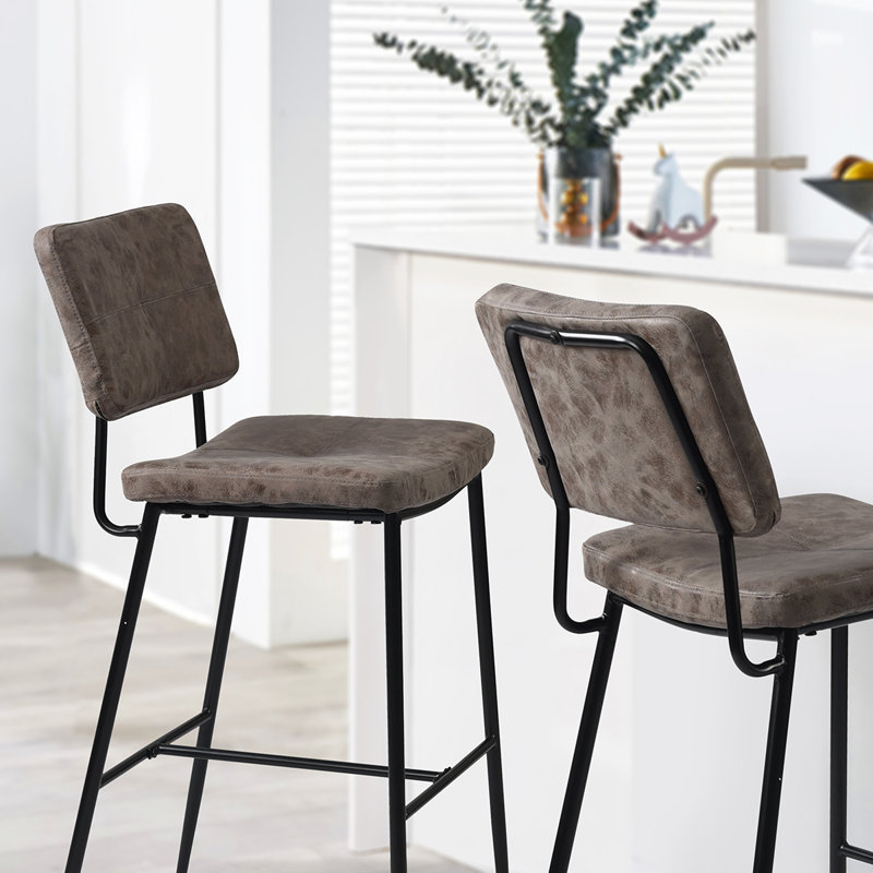 Yelton Upholstered Counter Stool with Metal Frame, Grey