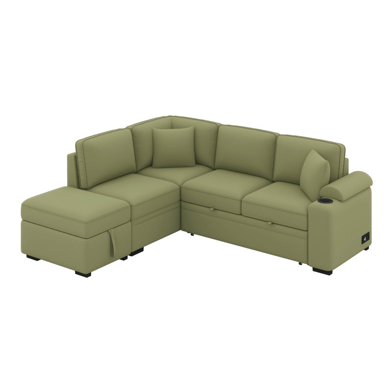 Canapé-lit, canapé-lit escamotable en L avec repose-pieds, Vert
