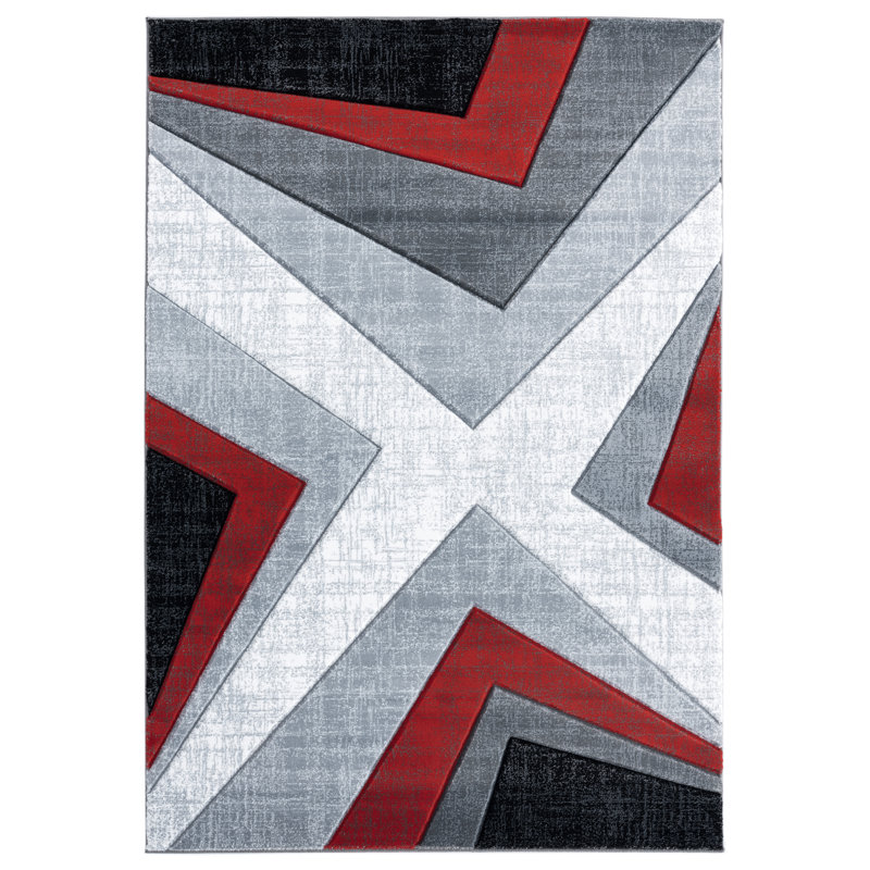 Tapis rouge à motif abstrait Zonia, Rectangle 7 pi 10 po x 10 pi 6 po
