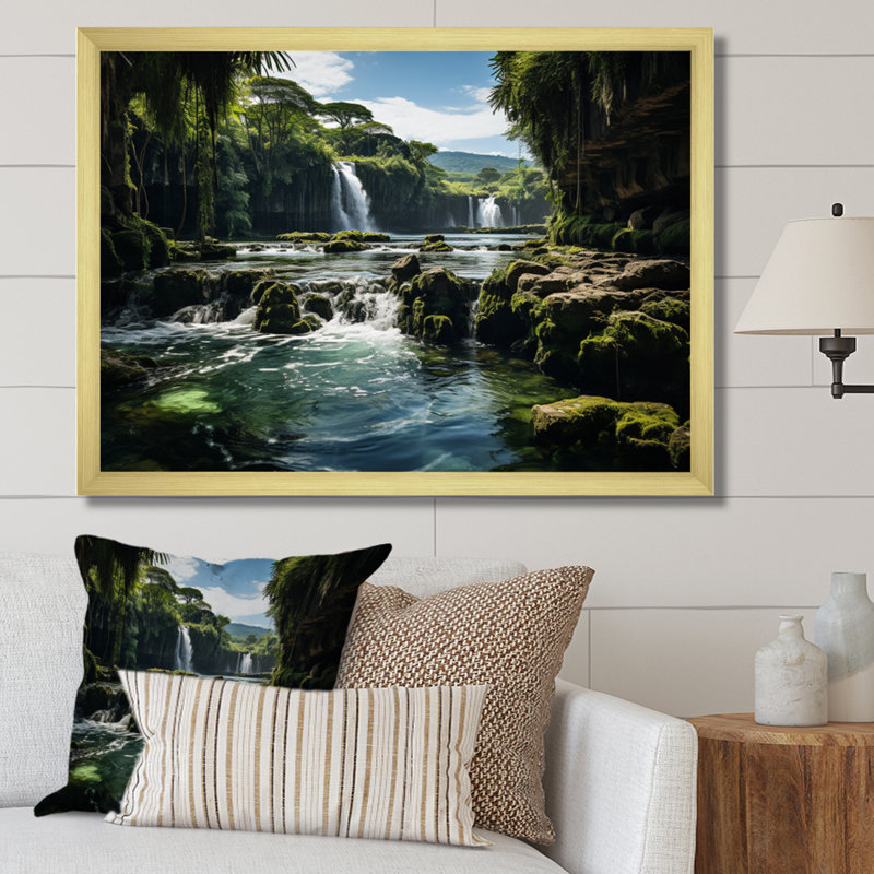 Cascade de dominicains, reproduction sur toile, Encadrement doré, H 30 po x l 40 po x P 1,5 po