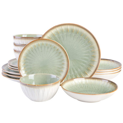 16-Piece Embossed Double Bowl Dinnerware Set