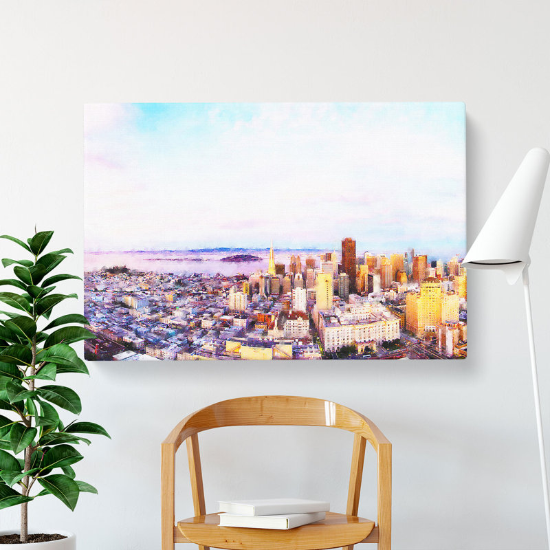 San Francisco Under A Pink Sky Painting - Wrapped Canvas Print, 50cm H x 76cm W x 3cm D