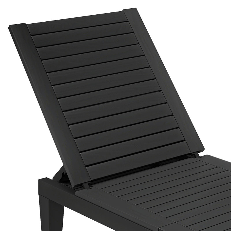 74" Long Outdoor Resin Reclining Chaise Lounge(Set of 4), Black