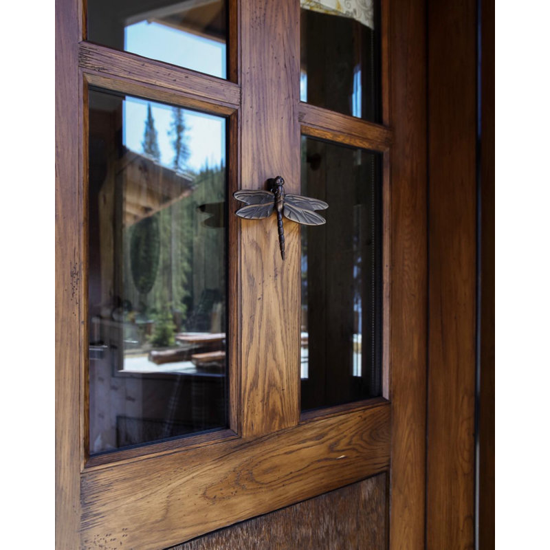 Heurtoir de porte libellule en vol, Bronze huilé, H 6 po x l 8,25 po x P 1,75 po