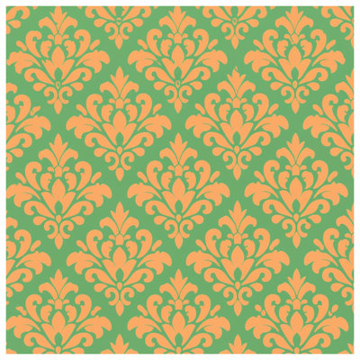 Tapisserie murale orange et vert damassé