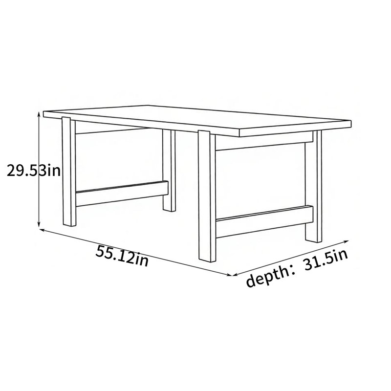 Table de salle à manger rectangulaire, H 29,53 po x L 55,12 po x l 31,5 po