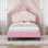 Lit simple princesse en cuir PU avec tête de lit capitonnée, rose et crème