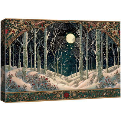 Mystical Moonlit Forest Artwork, Living Room Pictures, Framed Canvas Giclee Print Wall Art