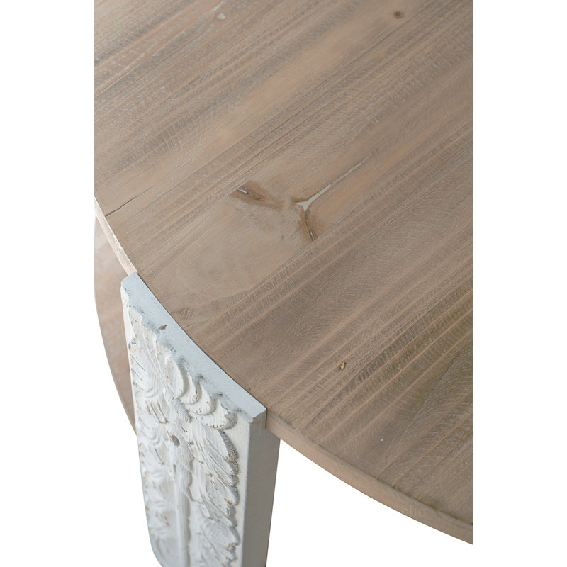 Table basse ronde en bois 31,5 x 31,5 x 17,7 po, pieds sculptés et tablette de rangement inférieure