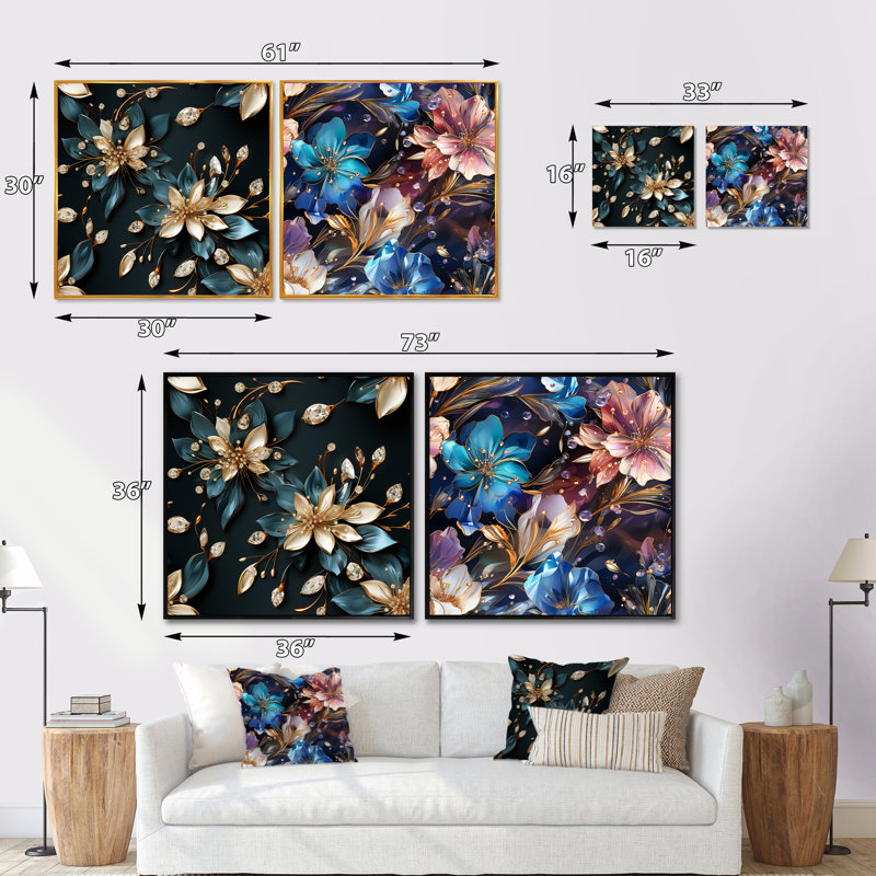 Zelem - Ensemble de 2 collages carrés abstraits, Cadre flottant noir, H 36 po x l 73 po
