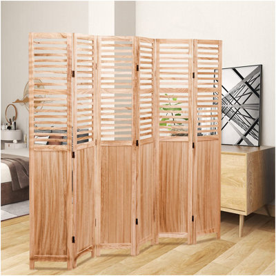 Cloison pliante en bois massif l 82,8 "x H 65", 6 panneaux, naturel