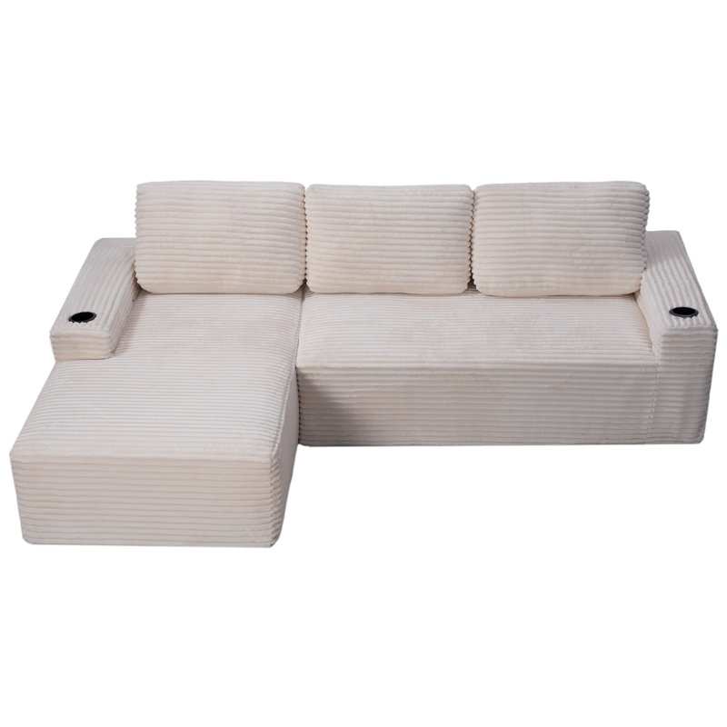 Canapé modulaire 104 po Cloud, canapé modulaire moderne avec assise profonde, tissu en velours côtelé, méridienne en L, aucun assemblage requis