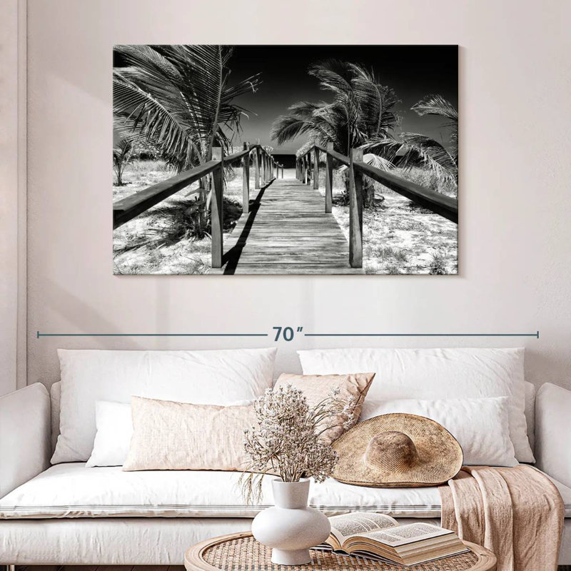 Cuba Fuerte - Jetée en bois, plage tropicale BW I, H 32 po x l 48 po