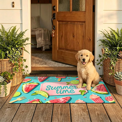  Tapis d'entrée antidérapant pour l'extérieur, 20 po x 32 po, crème glacée pastèque d'été