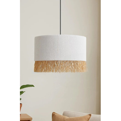 Elegant Adjustable Chandelier with Macrame Cap, 11.8 x 7.9 inches | Stylish Plastic Body in White | Height Adjustable 7.9 - 23.6 inches | E27 Socket (Max 40W, Bulb Not Included) | Perfect for Modern Living Spaces