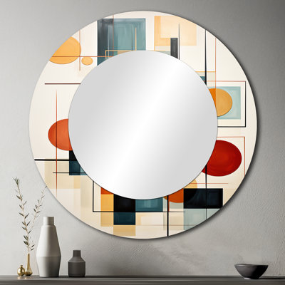 Colorful Mid Century Retro Reflections IV – Modern Decorative Wall Mirror, Metal Print