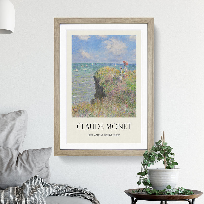 Cliff Walk at Pourville by Claude Monet - Framed Print, 48cm H x 36cm W x 2cm D, Oak