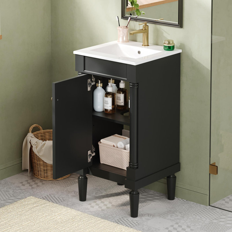 Petit meuble-lavabo de luxe 18 po, Noir, Doré