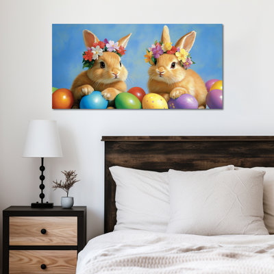 Art mural de lapin de Pâques au printemps, décoration murale de lapin de Pâques au printemps, œuf de Pâques et photos de lapin, impressions de Pâques pour le salon, la chambre d'enfant, la chambre d'enfant, la chambre de bébé