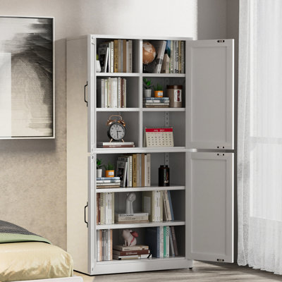 White Steel Kitchen Pantry With Multi - Layer Load Bearing, Proof, Suitable For Rural And Spaces Adjustable Shelves Bathroom Storage, Easy To Clean, Modern Style