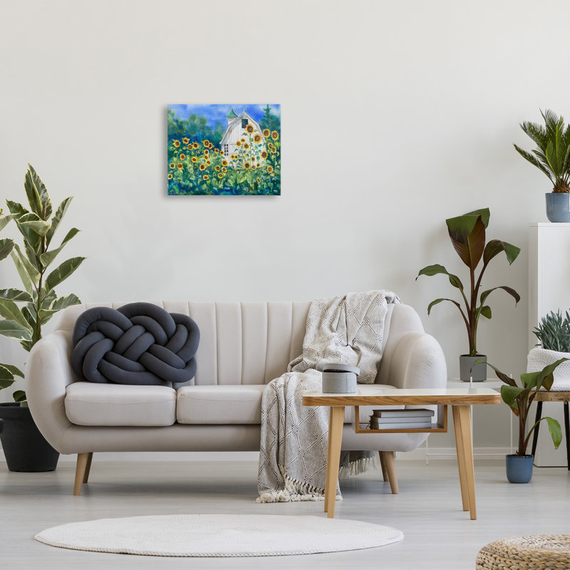 «Tall Sunflowers Country Barn», art mural sur toile par MB Cunningham, H 16 po x l 20 po