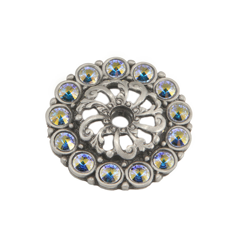 Écusson moyen en cachemire avec 13 rivaux cristaux Swarovski Aurore Boreale, Satin