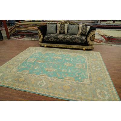 Tapis transitionnel à teinture végétale Oushak turquoise 8 x 10
